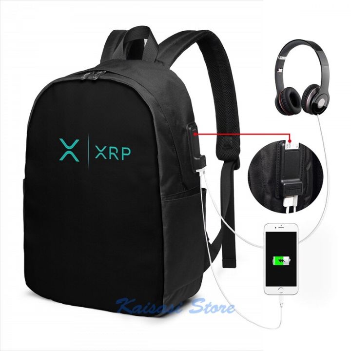 กระเป๋าแล็ปท็อปสำหรับเดินทางกระเป๋าสุภาพสตรีกระเป๋านักเรียนผู้ชาย-xrp-ripple-ใหม่2023ด้านต่อด้านโลโก้-minty-teal-กระเป๋าเป้สะพายหลัง-usb-ใหม่