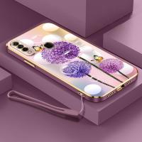 เคสโทรศัพท์สำหรับ A31 OPPO 2020 A8ดอกแดนดิไลออนและรูปผีเสื้อกรอบสี่เหลี่ยมที่เลนส์กล้องถ่ายรูปการป้องกันปลอกอ่อนส่งสายคล้อง