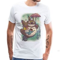 เสื้อยืดแขนสั้น คอกลม พิมพ์ลายการ์ตูนอนิเมะ Flying With The Forest Spirit My Neighbor Totoro ขนาดใหญ่ สําหรับผู้ชาย