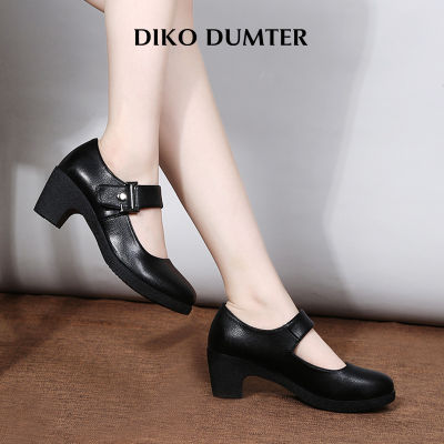 ปั๊มส้นสูงหัวกลม DikoDumter สำหรับผู้หญิงรองเท้าหนังส้นสูงสีทึบ