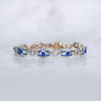 Sapphire Diamond Bracelet สร้อยข้อมือเพชรแซฟไฟร์ ไพลินแท้สีน้ำเงินสด เนื้อสะอาดมาก ประดับเพชรแท้น้ำ96-97 ตัวเรือนเป็นทองขาว-ทอง14k