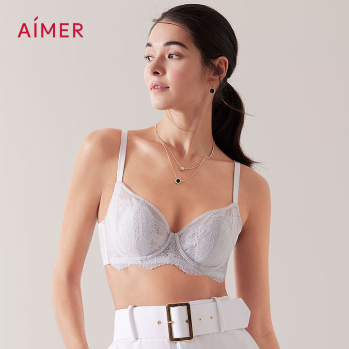 Aimer Lace Unlined Bra Petal Minimizer Underwear Light Anti-Convex Floral  Lingerie AM138431