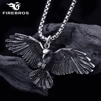 FIREBROS 24 quot; Chain Stainless Steel Unique Exquisite Crow Raven Eagle Pendant Necklace Women Men Punk Rock Jewelry Dropshipping