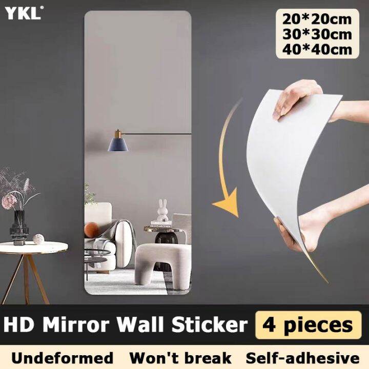 4pcs/set 20cm*20cm Acrylic Adhesive Mirror Sheets For Bathroom