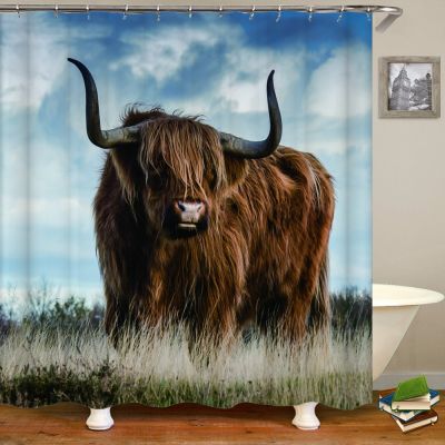 Highland Cattle Bathroom Curtain 3D Plateau Cattle Cow Printing Shower Curtains Waterproof Polyester Home Decoration