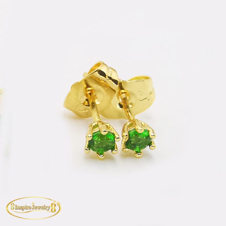 inspire-jewelry-ต่างหู-sapphire-ตัวเรือนหุ้มทองแท้-24k-ขนาด-4-mm-และ-6-mm-พร้อมกล่องทอง