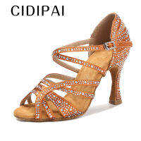 CIDIPAI Latin Dance รองเท้าผู้หญิง Rhinestone Tango บอลรูมเต้นรำรองเท้าสำหรับสุภาพสตรีรองเท้าแตะ7.5ซม. รองเท้าส้นสูง