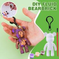 Mini DIY Fluid Bearbrick Keychain Colored Bear Paint Kids Painting Toys Fluid Parent-child N4D8