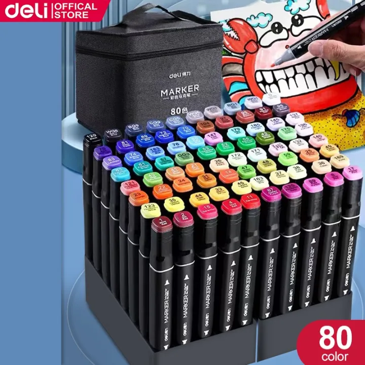 Deli Color Marker Pen Highlighter Set 80pcs Sketch To Color Dual Tip