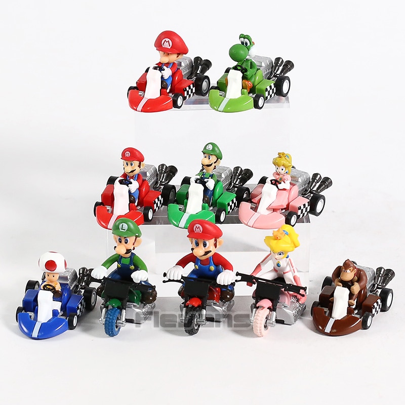 10pcs/lot Super Mario Bros Kart Pull Back Car Mario Luigi Yoshi Toad Mushroom 