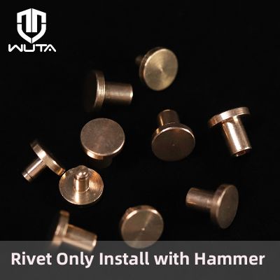 WUTA 10 set Solid Brass Flat Head Rivet Double-sided Belt Nails Strong Fxed Buckle Leathercraft Hardware Install With Hammer