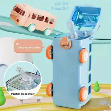 1pc Blue 500ml/16oz Car Or Bus Design Kids' Cute Straw Plastic