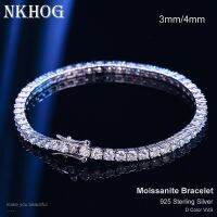 NKHOG สร้อยข้อมือเทนนิสมอยส์ซอไนต์แท้4มม. สำหรับผู้หญิงผู้ชาย925เงินสเตอร์ลิงกำไลงานแต่งงานปาร์ตี้พร้อมของขวัญเครื่องประดับชั้นดี