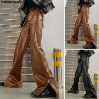 Beehoo INCERUN Mens Vintage Casual Loose Elastic Waist Pants Party Hippy Wide Leg Long Trousers (สไตล์ตะวันตก)