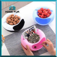 Home Fur ชามพลาสติกแบบสองชั้น 2in1 สําหรับใส่อาหารผลไม้ ของกินเล่น มีที่วางโทรศัพท์