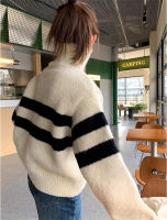 Spot parcel post Thick Turtleneck Sweater Women 2023 Fall and Winter Inner Wear Striped Loose and Idle Slimming Knitted Wool Cardigan Coat New