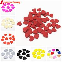 LANYUCHUANG 100pcs 18mm ตกแต่งโต๊ะ สติกเกอร์ติดผนัง DIY เครื่องประดับแต่งงาน ชิปไม้ งานฝีมือไม้ ชิ้นลูกปา รูปหัวใจ