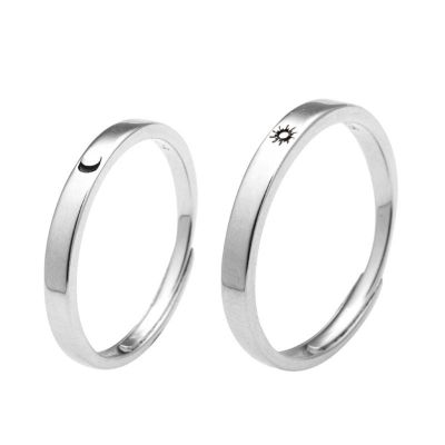 แหวนคู่2Pcsเงินสเตอร์ลิงSun Moonแหวนคู่รักแหวนคู่Sชุดสัญญางานแต่งงานสำหรับเขาและเธอวันวาเลนไทน์ของขวัญเครื่องประดับ