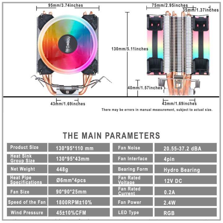 พัดลมระบายความร้อน-cpu-4pin-x99-4ขาคอมพิวเตอร์เครื่องนำความร้อนหม้อน้ำ90มม-iwongou-4ขาพัดลมระบายความร้อนซีพียู-rgb-สำหรับอินเทล-lga-2011-1366-1700-amd-j76-am4