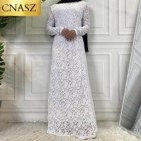 ชุดเดรสสตรีมาใหม่2021ฤดูใบไม้ผลิแขนยาวลูกไม้ชุดเดรส Elegant Slim Hollow Out Vintage Party Long Dress