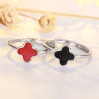 [COD] New product imitation and opening black four-leaf clover ring female rose gold simple all-match red