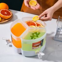 New Household Plastic 360 Rotating Summer Cold Water Bottle With Faucet Three Grid Fruit Teapot Juice Drink Bucket Drinkware