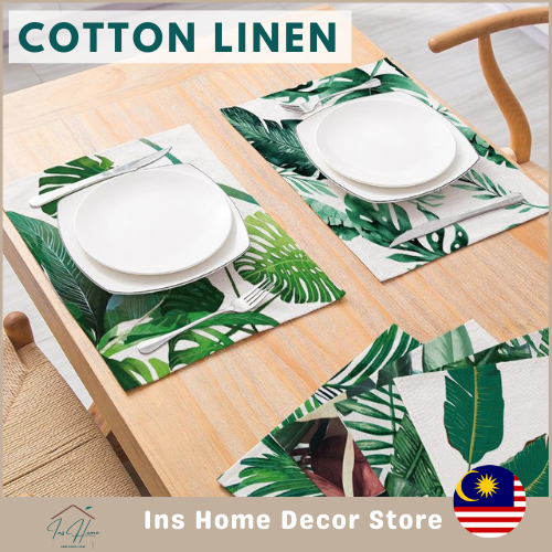 InsHome) Nordic Ins Waterproof Cotton Linen Table Mat Placemat Cloth Dining  Table Heat Insulation Mat Kitchen Home Decor Decoration Alas Meja Lapik  Meja 北欧风棉麻防水餐垫(IHTM001)