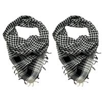 2X Unisex Scarf Cotton Lightweight Plaid Tassel Arab Desert Shemagh,Black