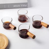 【CW】℗◇∈  Glass Measuring Cup Wood Handle Espresso Jug Supplies Measure Mug