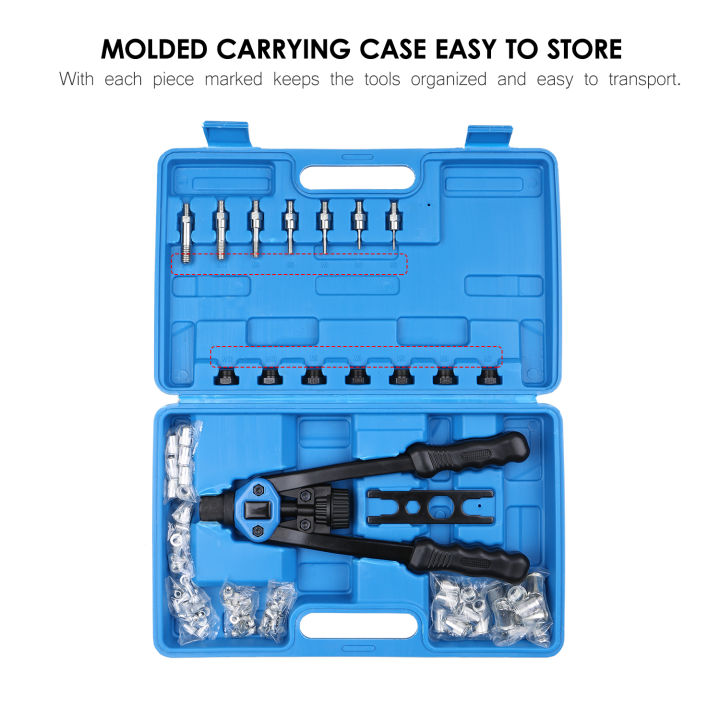 110pcs-hand-rivet-nut-tool-riveting-tool-set-rivet-nut-setter-kit-with-100pcs-assorted-rivet-nuts-7-metric-mandrels-of-m3-m4-m5-m6-m8-m10-m12-and-molded-carrying-case