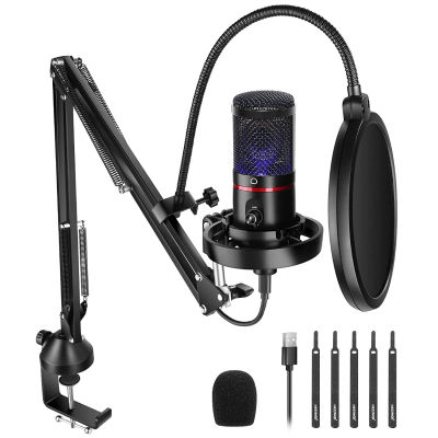 NEEWER USB Gaming Microphone, Plug&amp;Play One Click Mute and Gain, Computer Condenser Microphone for PC MAC PS4 PS5, Upgraded Boom Stand Shock Mount Cool Lighting for Streaming Twitch Online Chat (CM20)