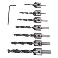 【✲High Quality✲】 n9p 7ชิ้น3-10มม. 5ขลุ่ย Countersink เอชเอสเอสบิทเจาะสว่านเหลางานช่างไม้เจาะไม้สกรูเจาะเคาน์ด้วยชุดเครื่องมือประแจ