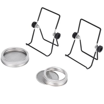Sprouting Jar Mesh Lids Kit - 4 Pcs Sprouting Lids Stainless Steel Screen 2 Sprouting Stands Pack Foldable Adjustable