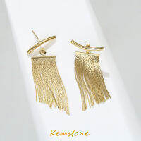 Kemstone S925หลังการแพ้เครื่องประดับงานเลี้ยงต่างหูรูปหยดน้ำพู่โลหะชุบเงินชุบทองสำหรับผู้หญิง