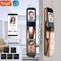 Tuya อินเตอร์คอมเสียงแอปรีโมทคอนโทรล3D จดจำใบหน้าประตูล็อคอัจฉริยะพร้อมกล้องล็อคอัจฉริยะรหัสผ่านโดยใช้ลายนิ้วมือ