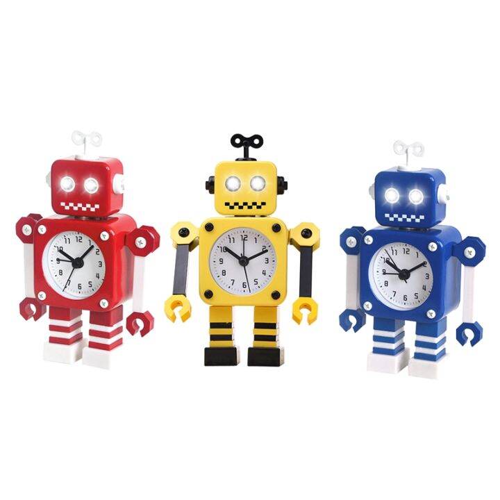 robot-digital-alarm-clock-stainless-non-ticking-wake-up-quartz-desk-clock-with-eye-lights-rotating-arm-for-kids