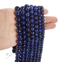 (Leisurely)สี Lapis Lazuli ลูกปัดหินธรรมชาติรอบหลวมลูกปัด Spacer สำหรับเครื่องประดับทำ DIY Charm สร้อยข้อมือสร้อยคอต่างหู Strand