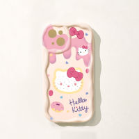 เคสโทรศัพท์กันตกสำหรับ VIVO Y16 Y22 Y22S Y55 Y75น่ารักหัวขนาดใหญ่ลายการ์ตูน Hello Kitty โปร่งใสแบบสามมิติ TPU ขอบคลื่น