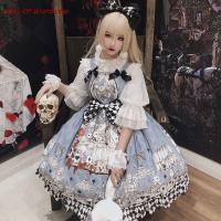 2021Autumn Japanese Sweet Cute Girl Princess Dress Fashion Leisure Kawaii Lolita Party Long Sleeve Christmas Printing Red Dress