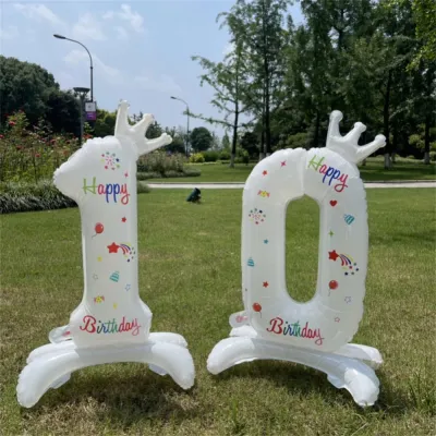 32 Inch White Number Stand 0-9 Shape Balloons Aluminum Film Balloon Home Childrens Birthday Party Decorations Party Supplies