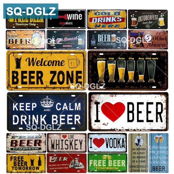 YF】□ [SQ-DGLZ] Hot Beer License Plate Store Bar Decoration Tin ...