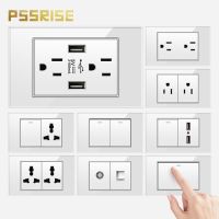 PSSRISE G18 UN สหรัฐสวิทช์ผนังซ็อกเก็ต USB ทีวีโทรศัพท์คอมพิวเตอร์เต้าเสียบไฟฟ้าออดสีขาวกระจกแผงสวิตช์ไฟ118*72มิลลิเมตร