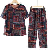 【DT】hot！ Fdfklak Ethnic Grandma Outifits Middle-Aged Elderly Piece Sets Short-Sleeved Pant XL-8XL