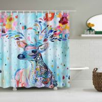 【Bathroom sale】 AnimalsHorse DeerBathroom ม่านอาบน้ำ Frabicestercurtain With Hooks 180x180cm