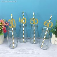 ♝◆◐ 10Pcs Gold Number 30 40 50 60 Year Old Paper Straws For Adult 30th Birthday Decor Women Men 40th 50th Anniversary Drinking Straw