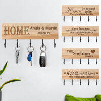 Creative Custom Text Key Hangers Wall-Mounted Decorative Storing Shelf Wooden Key Rack Black Hooks Hollow Out Grids Non-Folding