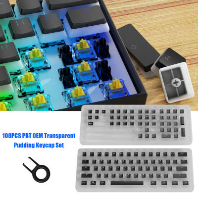 108pcsset PBT OEM Transparent Pudding Keycap Set with Puller Compatible with Cherry MX Mechanical Keyboard