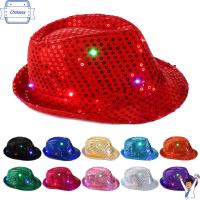 CHOLASEY การแสดงบนเวที แวบวับ เปิดไฟ หมวกแจ๊ส Led Fedora Trilby เลื่อม หมวกปานามา