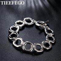 Tieefego สร้อยข้อมือเงินสเตอร์ลิงสำหรับสุภาพสตรีและผู้ชายเครื่องประดับสำหรับงานเลี้ยงงานแต่งงานสร้อยวงกลมสี่เหลี่ยมคลาสสิก