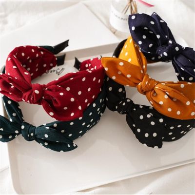 【YF】 Rabbit Ears Cloth Striped Print Wide Side Bow Headband Hair Hoop Fashion Ladies Dot Solid Band For Girl Accessories
